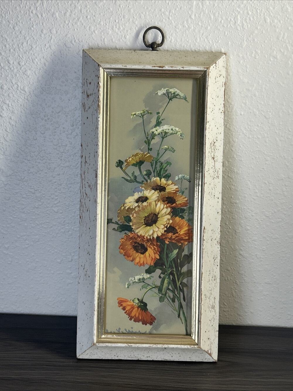 Vintage Calendula Floral Print Turner Wall Accessory Framed Art Mid Century AsIs